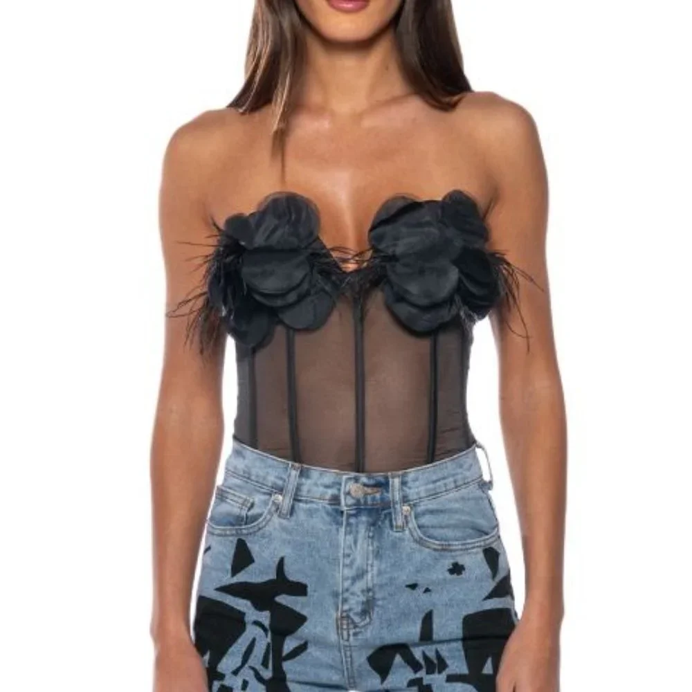 Xena Black in Bloom Mesh Strapless Corset M - Picture 5 of 7